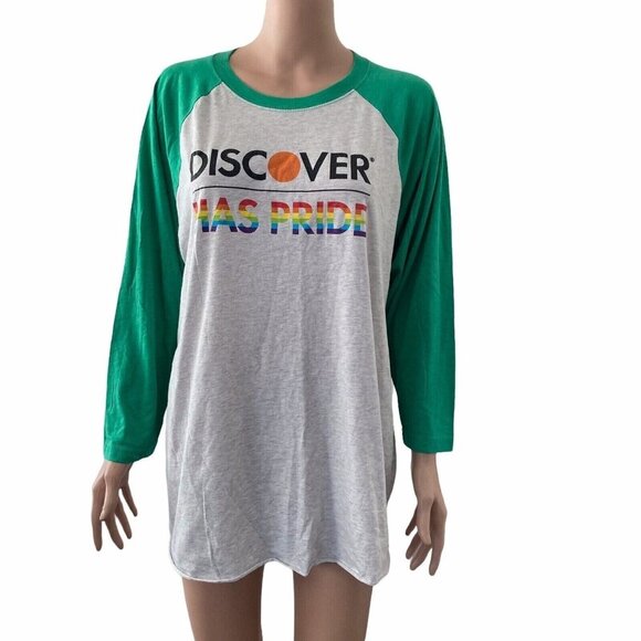 Discover Credit Tshirt XL Pride Rainbow Raglan Baseball Multicolor - Picture 1 of 12